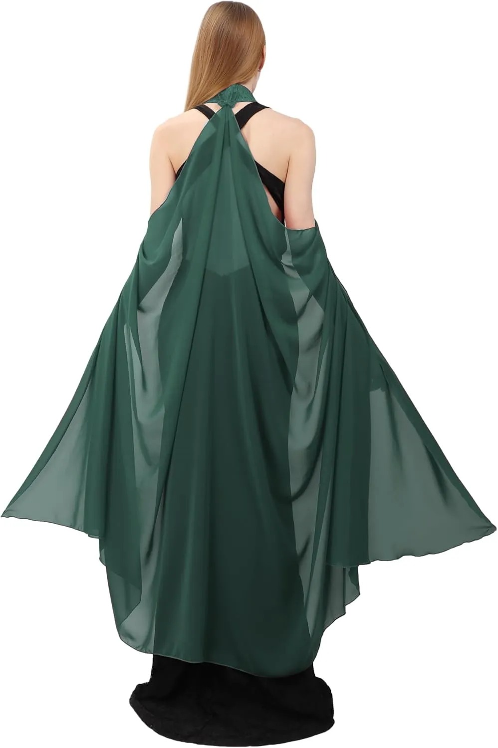 KUOIN Women's Chiffon Sheer Cape Gothic Tulle Cloak Halloween Wedding Bridal Collared Shawls Full-Length 130CM