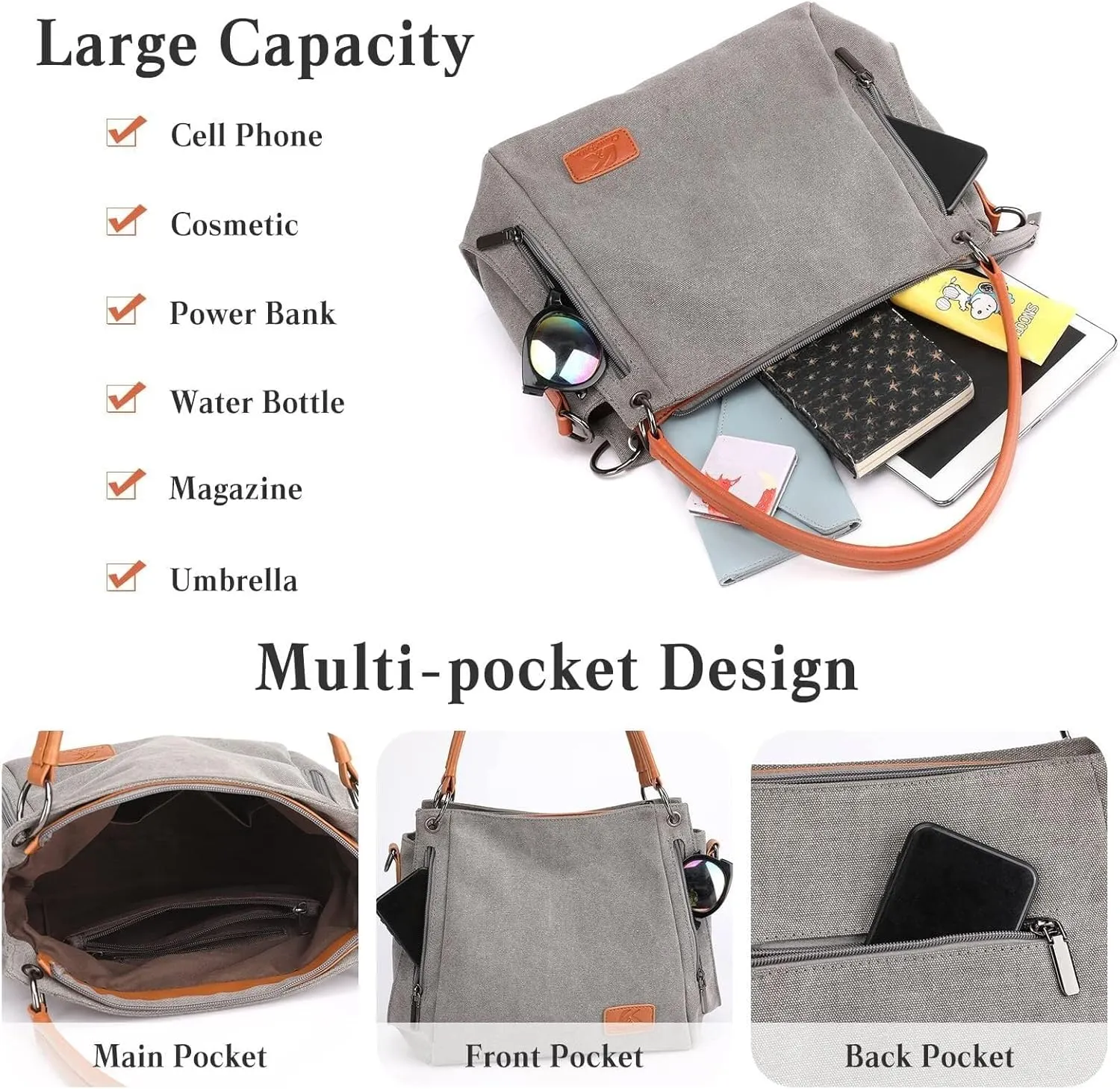 Large Daily Purse Handbag Work Bags Women's Simple Cloth Bag Canvas Tote Purse Vintage Shoulder Crossbody Hobo