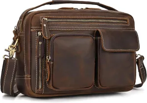 Leather Messenger Bag for Men, 11 Inch Laptop Bag, Crossbody Bag, Vintage Leather Satchel Bag Men, Full Grain Business Briefcase Shoulder Bag for Office,Work,Travel - Brown