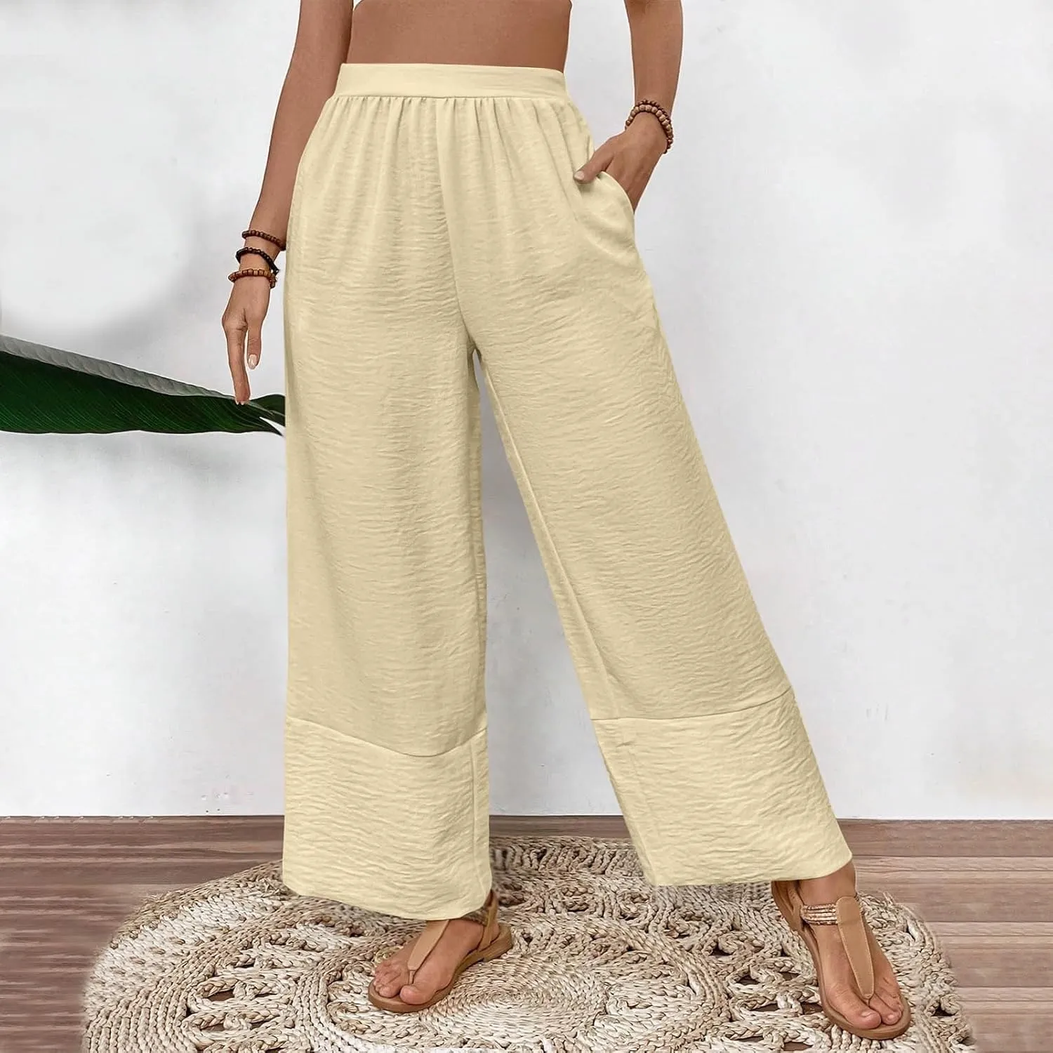 Liene Pants for Women,Womens Casual Summer 2025 Drawstring Elastic High Waist Pant Comfy Woman Trousers