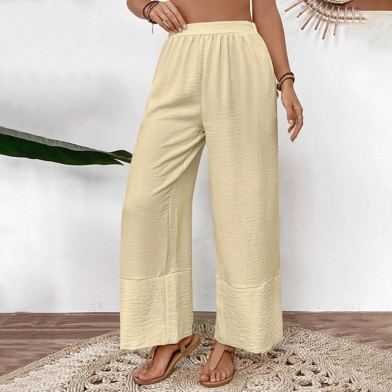 Liene Pants for Women,Womens Casual Summer 2025 Drawstring Elastic High Waist Pant Comfy Woman Trousers