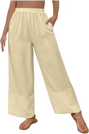 Liene Pants for Women,Womens Casual Summer 2025 Drawstring Elastic High Waist Pant Comfy Woman Trousers
