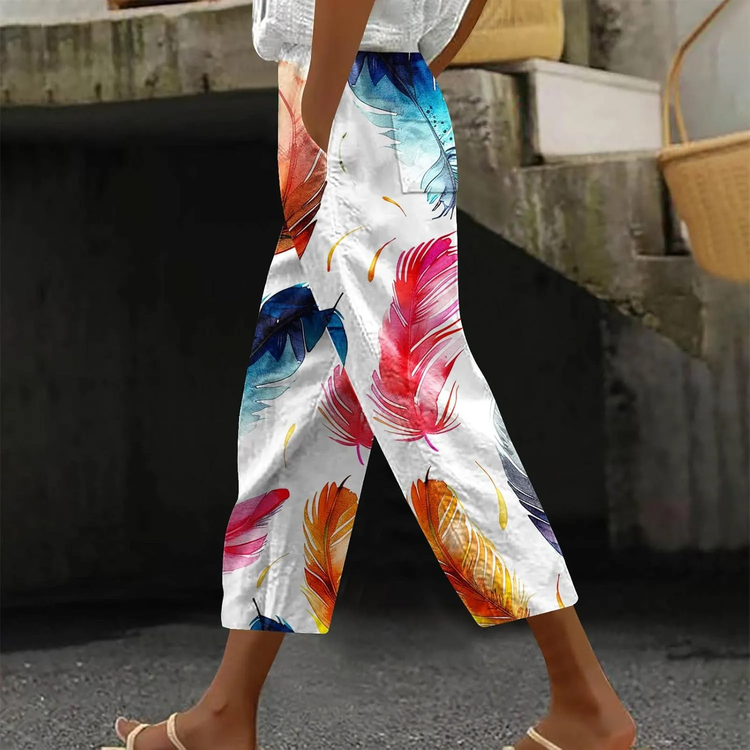 Liene Pants for Women,Womens Casual Summer 2025 Drawstring Elastic High Waist Printed Pant Comfy Woman Trousers