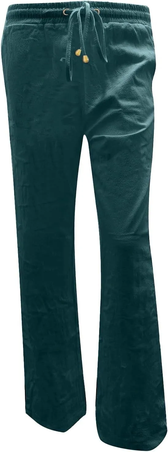 Linen Pants for Women Elastic Waist Straight Leg Pants Summer Casual Yoga Beach Pants 2025 Comfy Trousers with Pocket