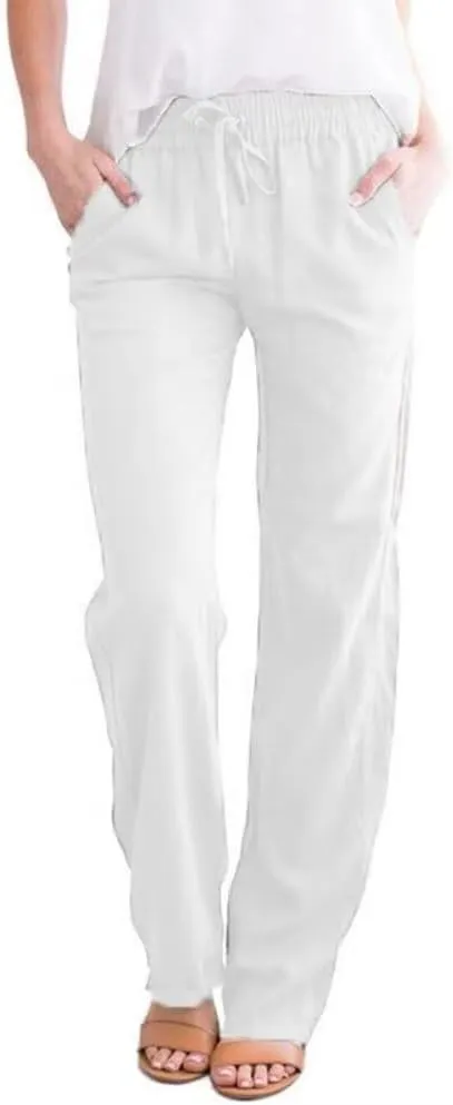 Linen Pants Women Summer 2025 Casual Beach Pants Elastic Waist Wide Leg Loose Long Length Trousers