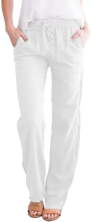 Linen Pants Women Summer 2025 Casual Beach Pants Elastic Waist Wide Leg Loose Long Length Trousers