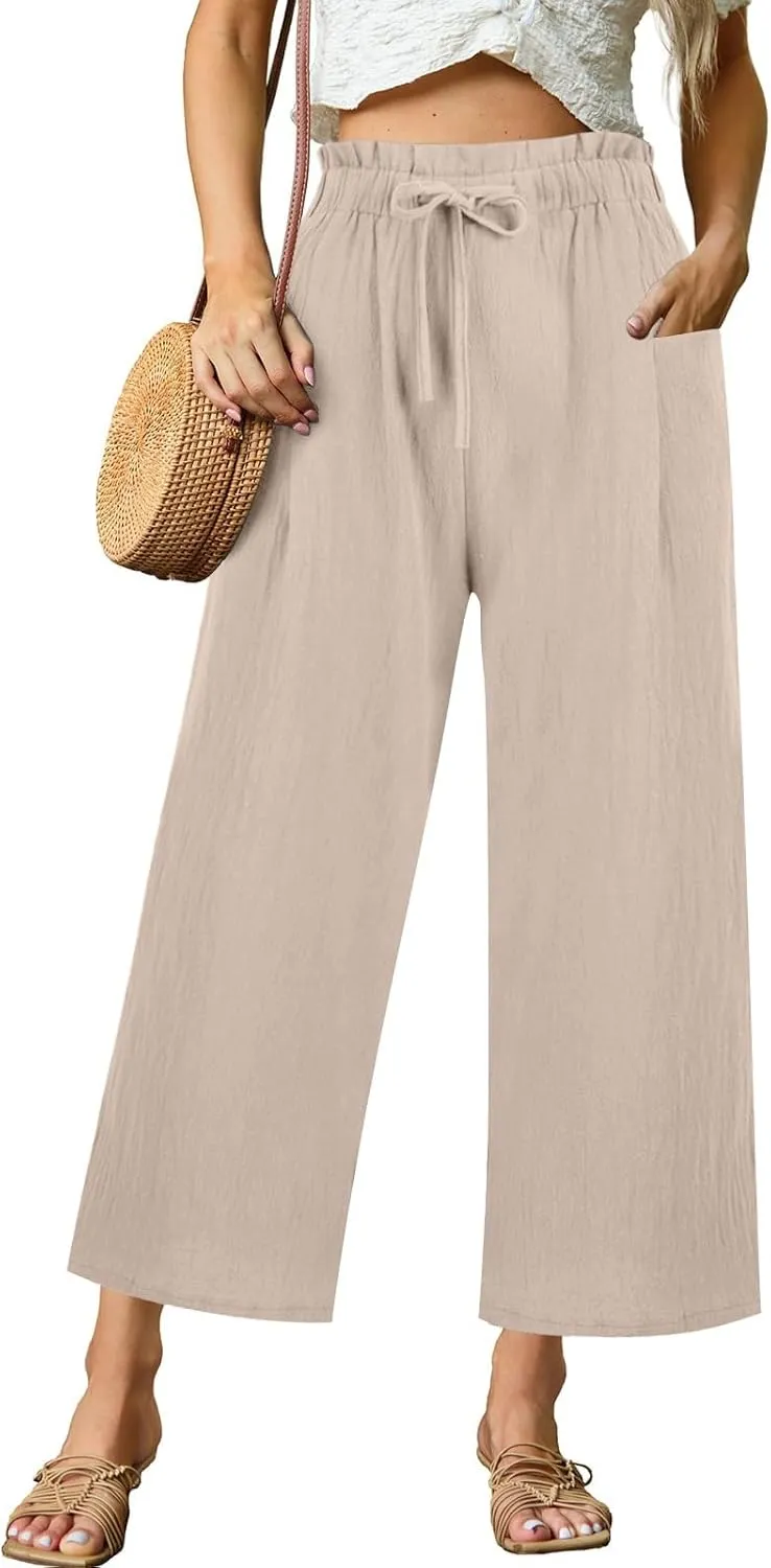 Linen Pants Women,Vacation Outfits Plus Size Beach Shorts Dressy Casual Trouser Gauze Spring Pants for Women