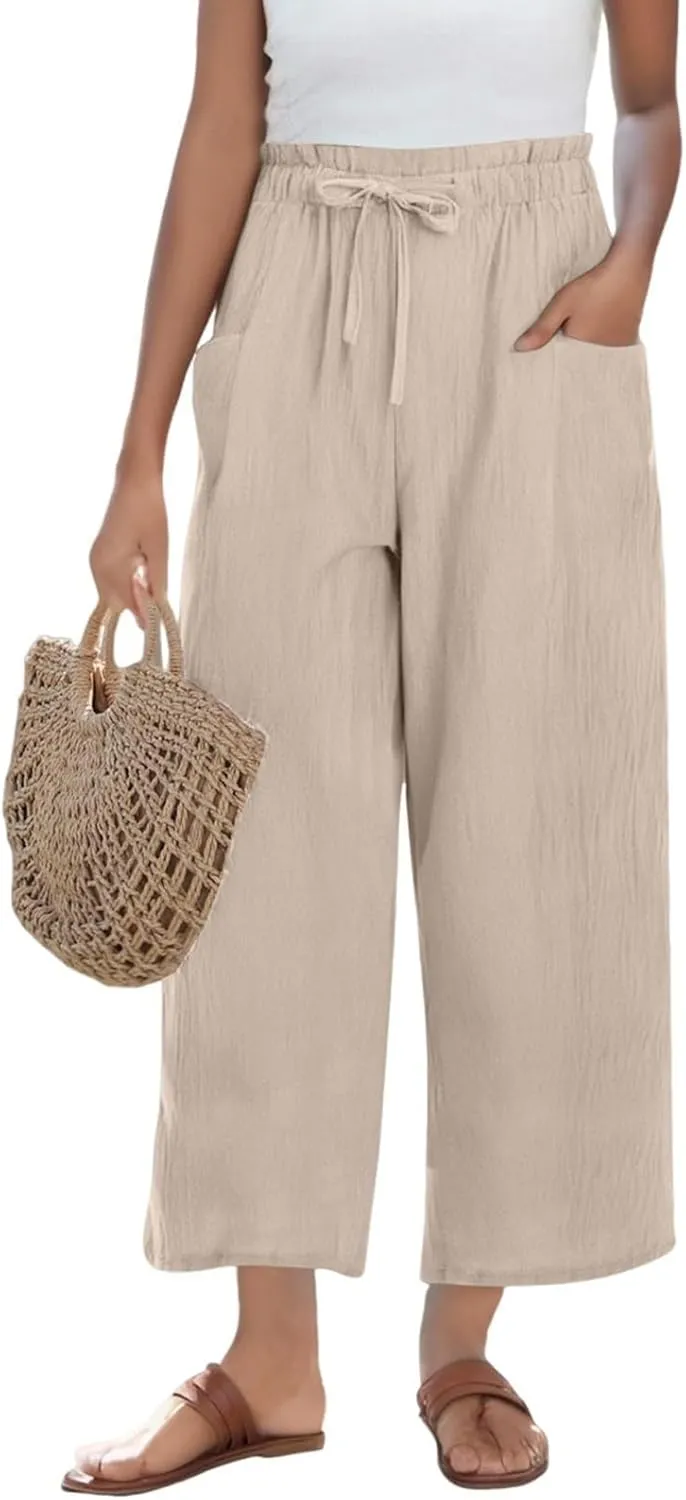 Linen Pants Women,Vacation Outfits Plus Size Beach Shorts Dressy Casual Trouser Gauze Spring Pants for Women