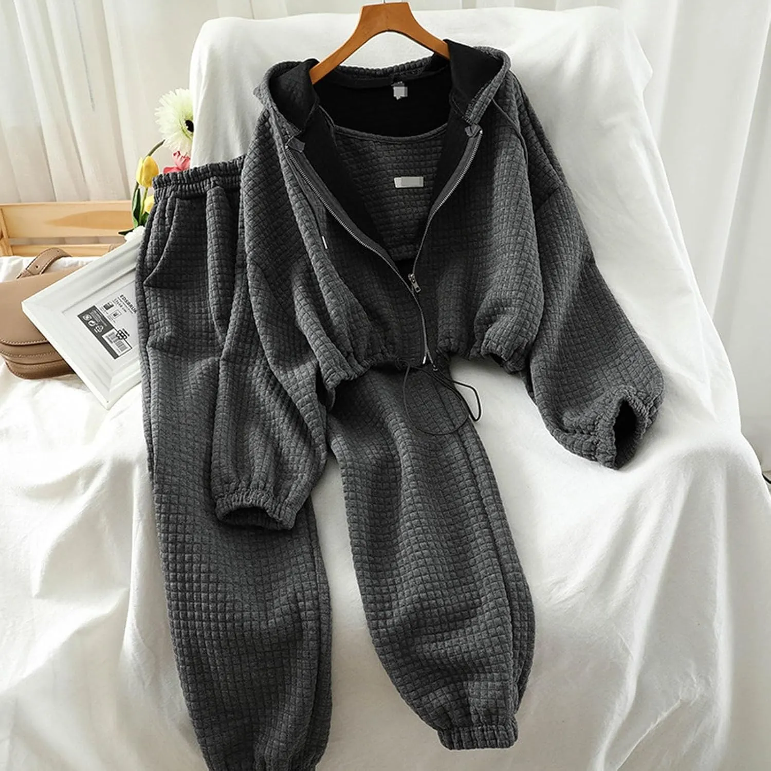 Lounge Sets for Women 2024 Long Sleeve Crewneck Baggy Shorts Sweatshirt with Jogger Pants 2 Piece