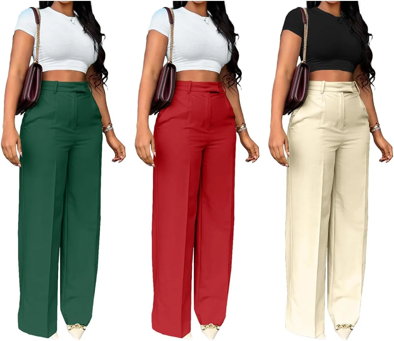 Lucuna Women's Wide Leg Dress Pants High Waisted Straight Leg Slacks Business Office Work Pants Trousers