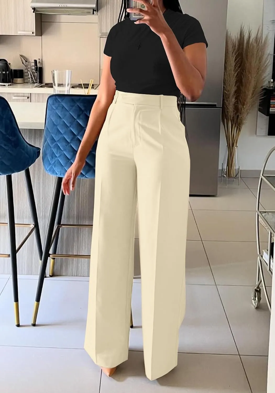 Lucuna Women's Wide Leg Dress Pants High Waisted Straight Leg Slacks Business Office Work Pants Trousers