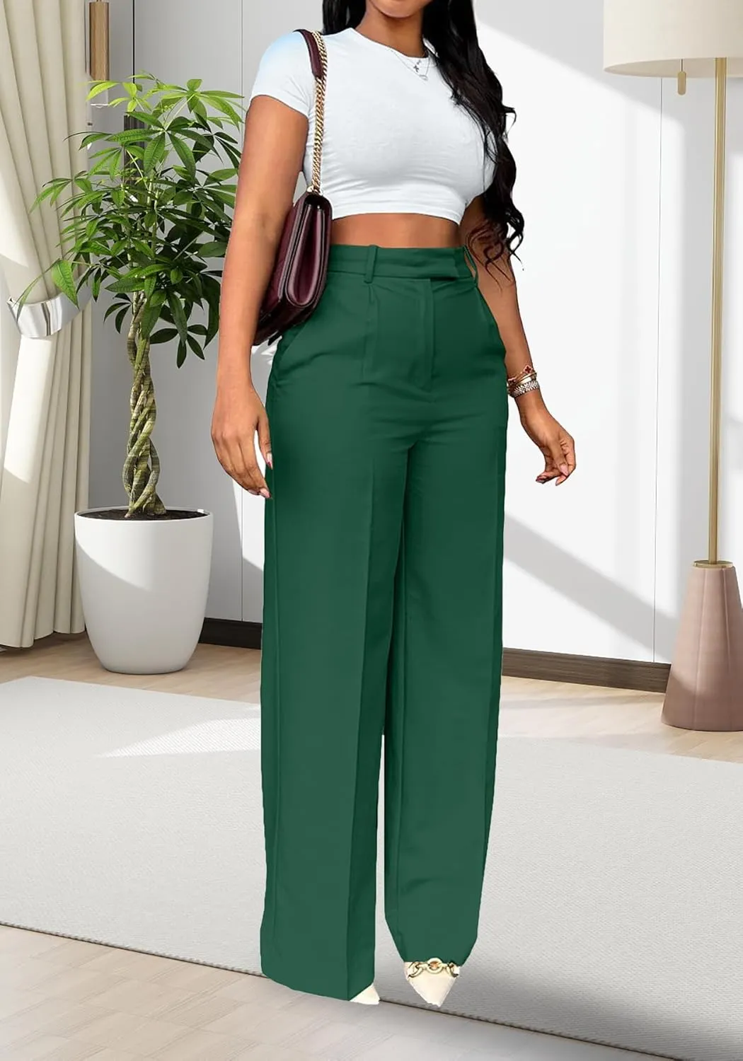 Lucuna Women's Wide Leg Dress Pants High Waisted Straight Leg Slacks Business Office Work Pants Trousers