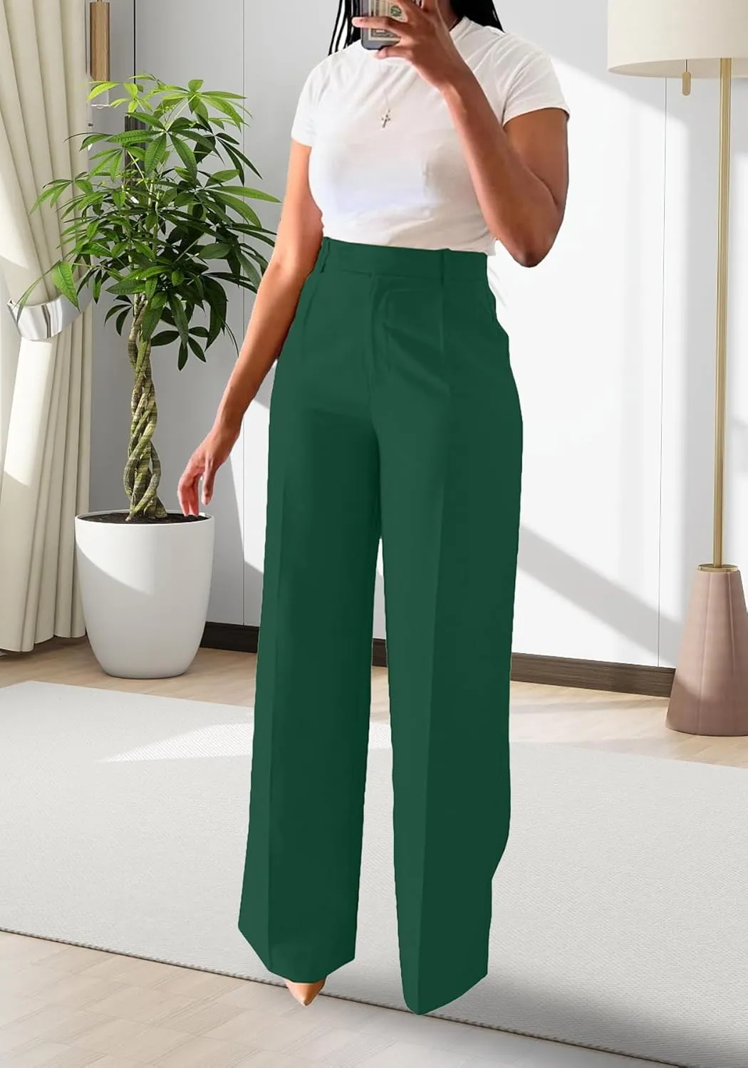 Lucuna Women's Wide Leg Dress Pants High Waisted Straight Leg Slacks Business Office Work Pants Trousers