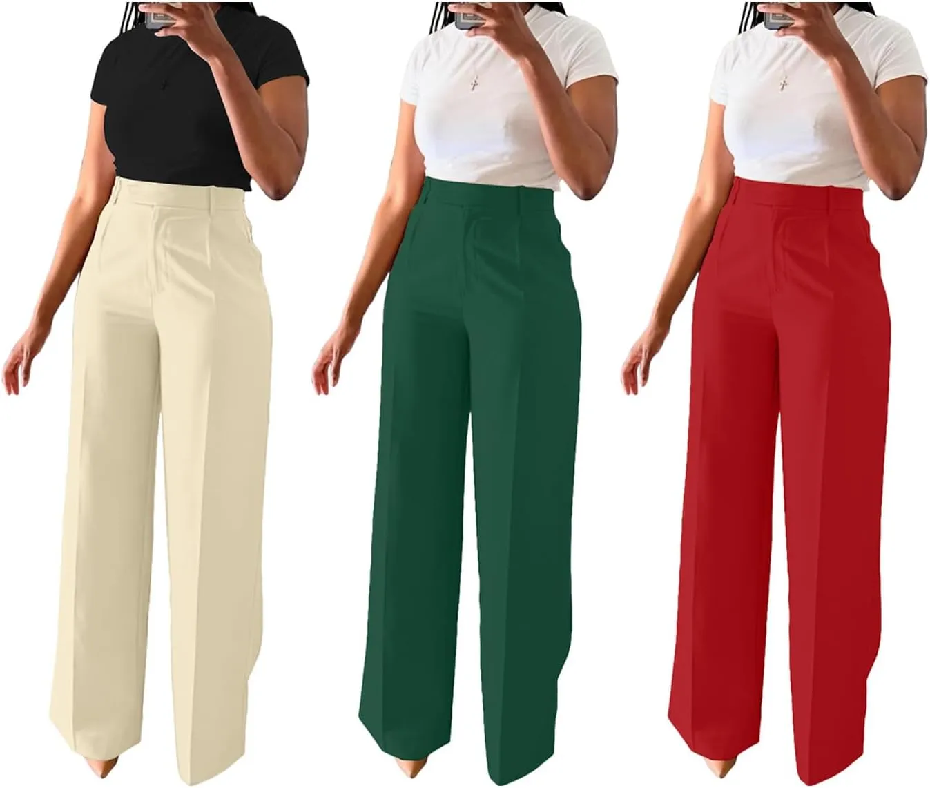 Lucuna Women's Wide Leg Dress Pants High Waisted Straight Leg Slacks Business Office Work Pants Trousers