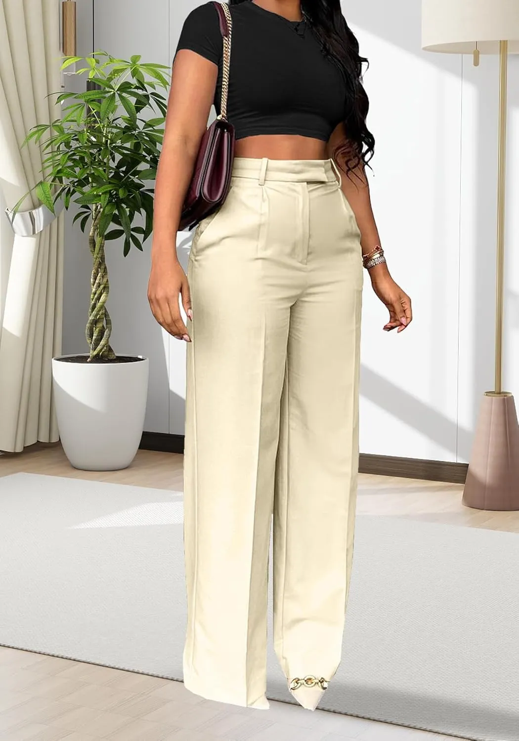 Lucuna Women's Wide Leg Dress Pants High Waisted Straight Leg Slacks Business Office Work Pants Trousers