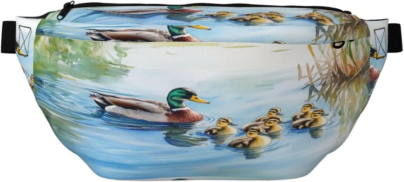 Mallard Ducks Swimming In The Lake Fanny Pack For Women Man, Waist Belt Bag Crossbody For Sports Travel Hiking Running Jogging