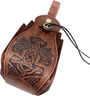 Medieval Faux Leather Drawstring Pouch Portable Belt LARP Waist Bag Viking Renaissance Cosplay Costume Purse Steampunk Dice Bag for Men Women (B)