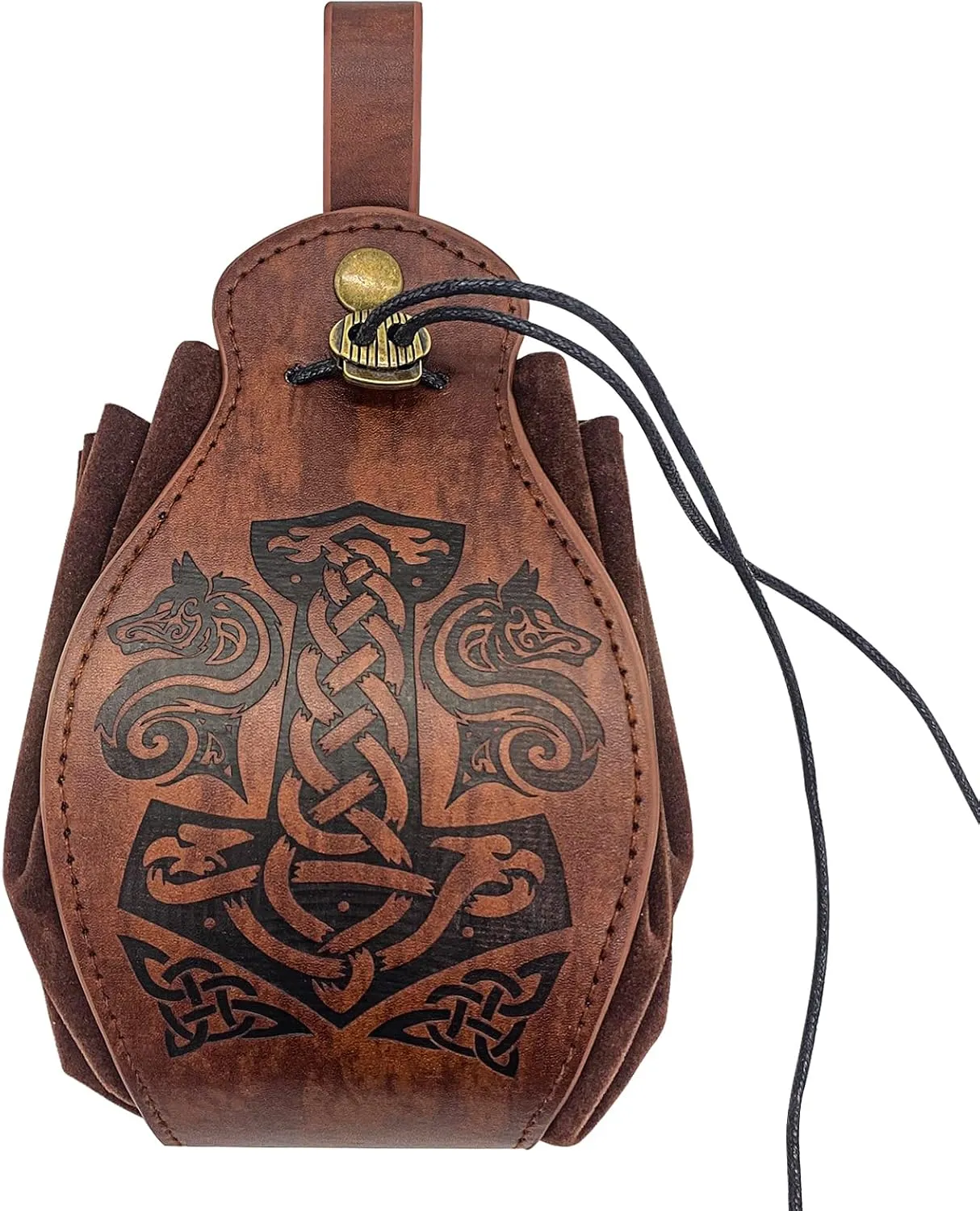 Medieval Faux Leather Drawstring Pouch Portable Belt LARP Waist Bag Viking Renaissance Cosplay Costume Purse Steampunk Dice Bag for Men Women (B)