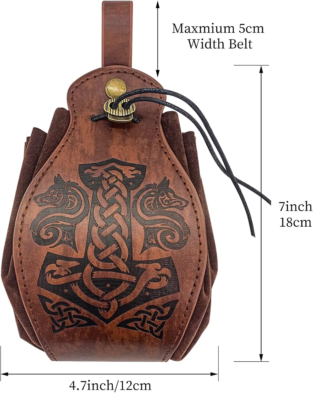 Medieval Faux Leather Drawstring Pouch Portable Belt LARP Waist Bag Viking Renaissance Cosplay Costume Purse Steampunk Dice Bag for Men Women (B)