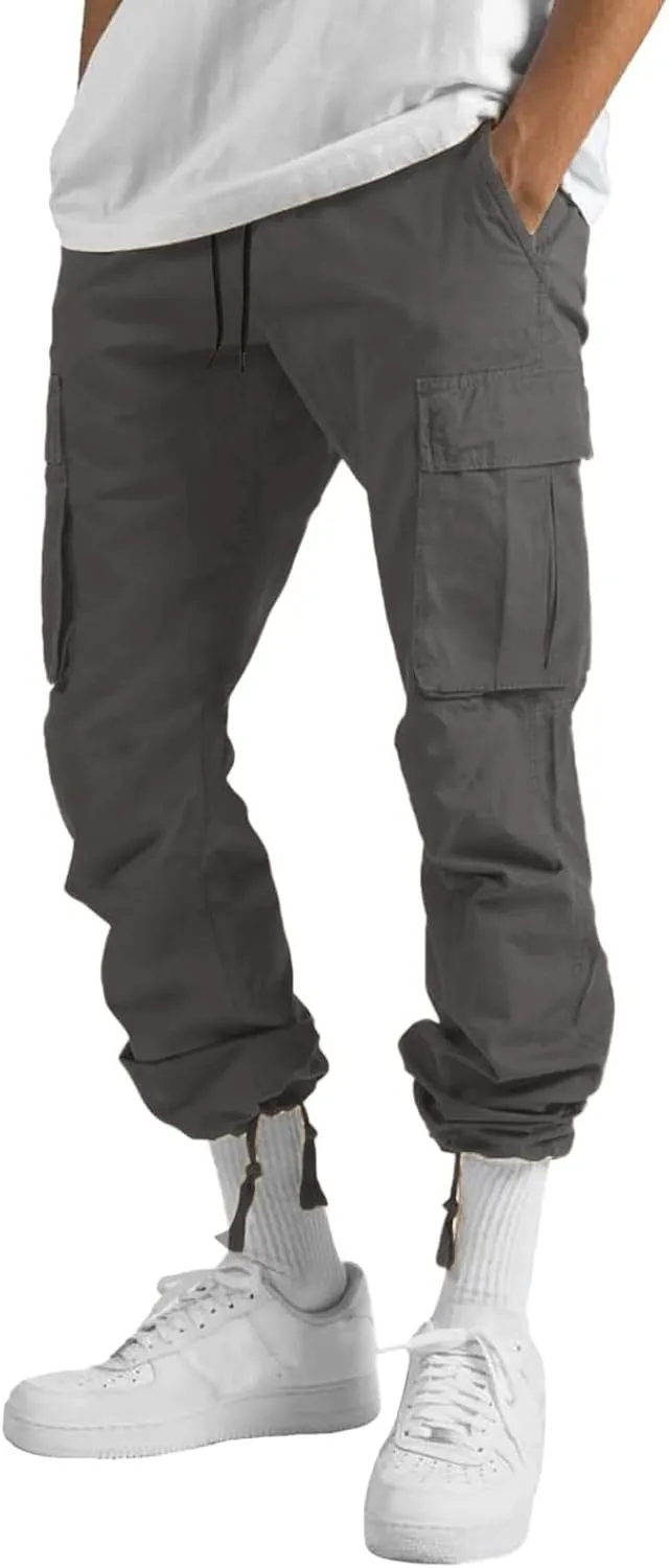 Mens Cargo Pants Casual Joggers Hiking Pants Loose Straight Athletic Workout Sweatpants with Pockets