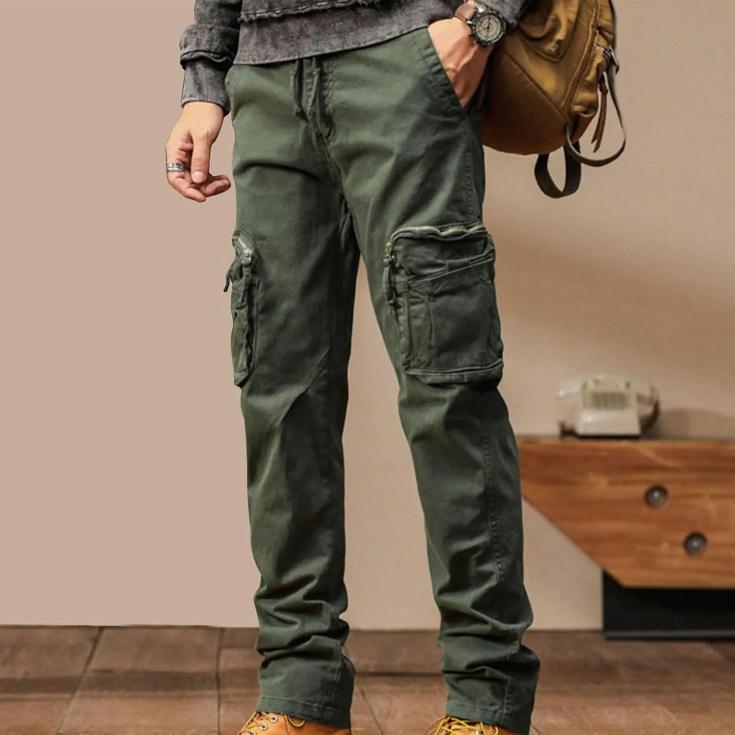 Men's Cargo Pants Outdoor Tactical Work Elastic Waist Pants for Men Slim Fit Athletic Hiking Fishing Travel Pants