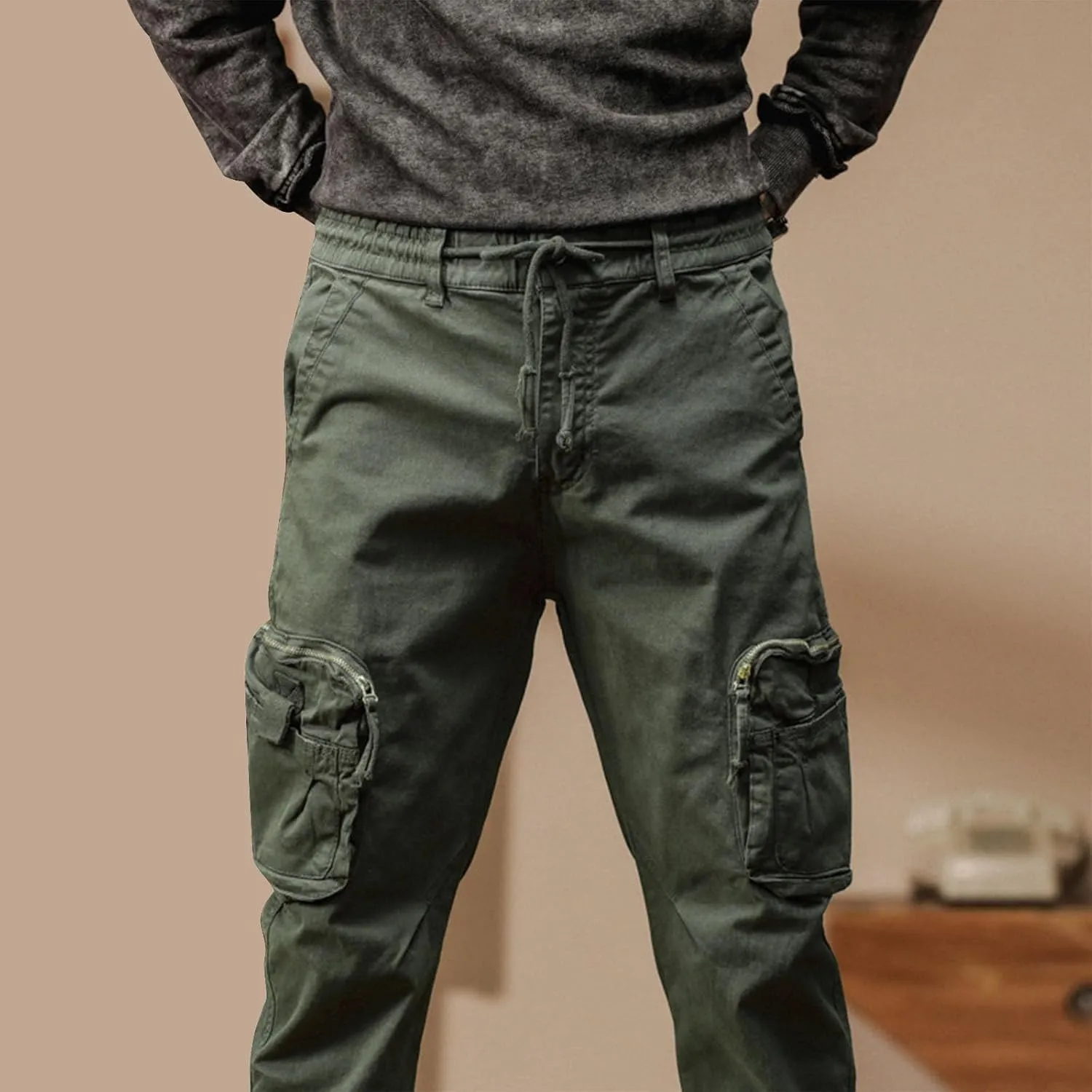 Men's Cargo Pants Outdoor Tactical Work Elastic Waist Pants for Men Slim Fit Athletic Hiking Fishing Travel Pants