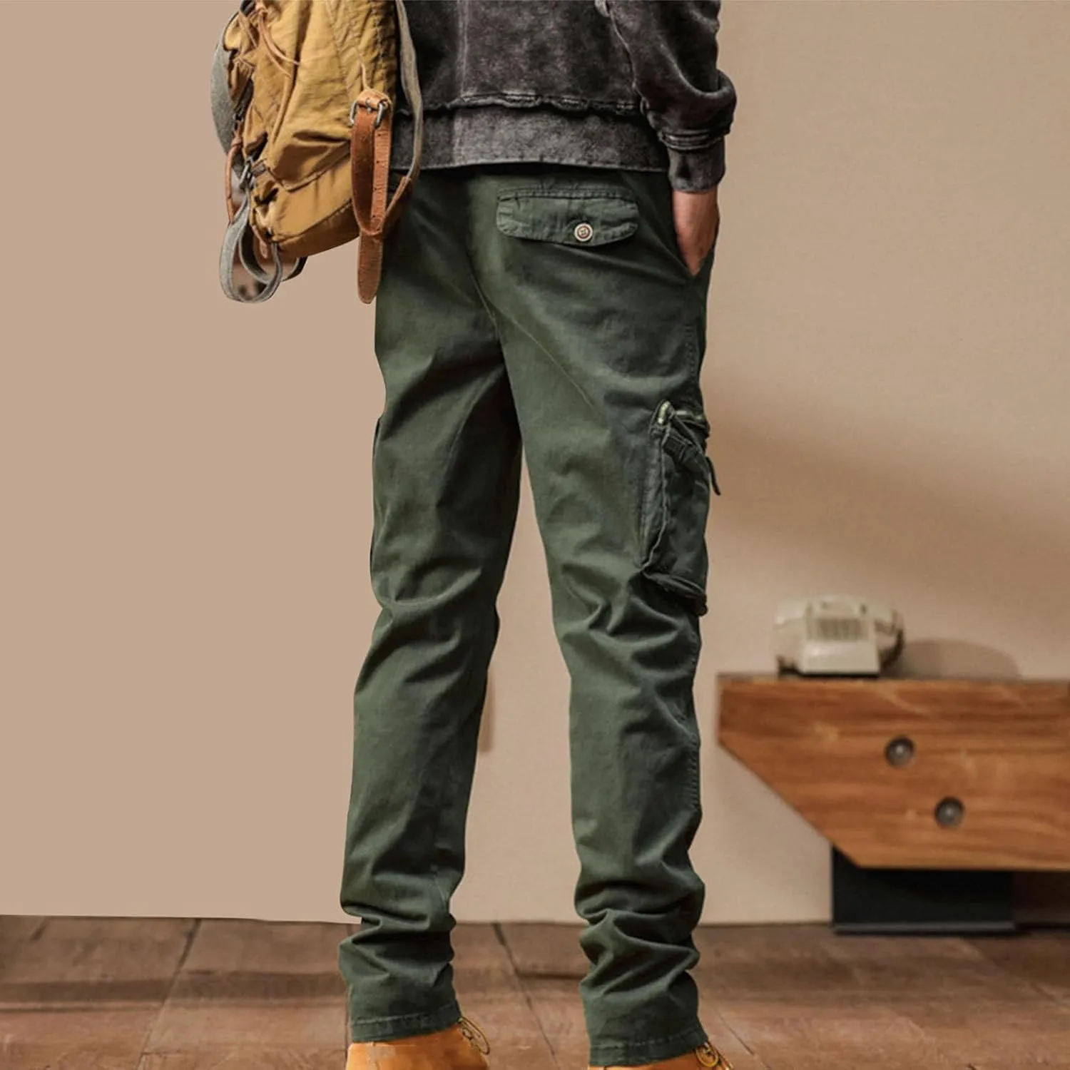 Men's Cargo Pants Outdoor Tactical Work Elastic Waist Pants for Men Slim Fit Athletic Hiking Fishing Travel Pants