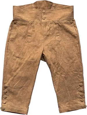 Mens Colonial Knee Linen Breeches 18th Century Pants Fall Front Style