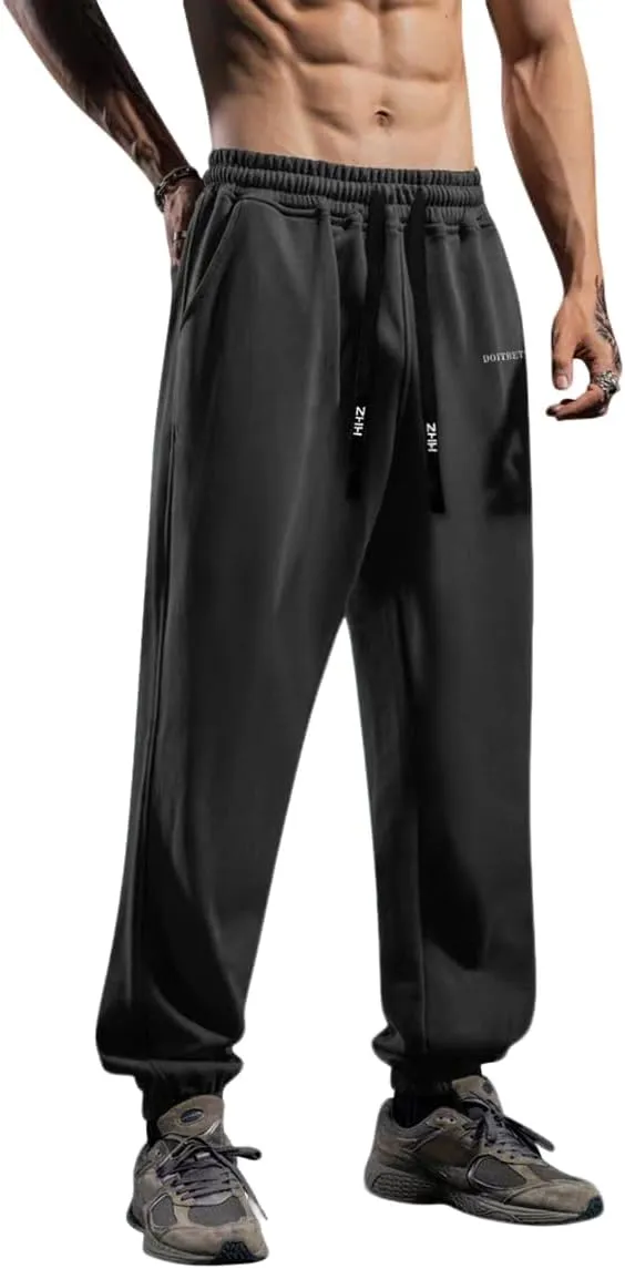 Men's Cotton Sweatpants Loose Fit Baggy Straight Leg Sweat Pants for Men Open Bottom Lounge Yoga Pants with Pockets