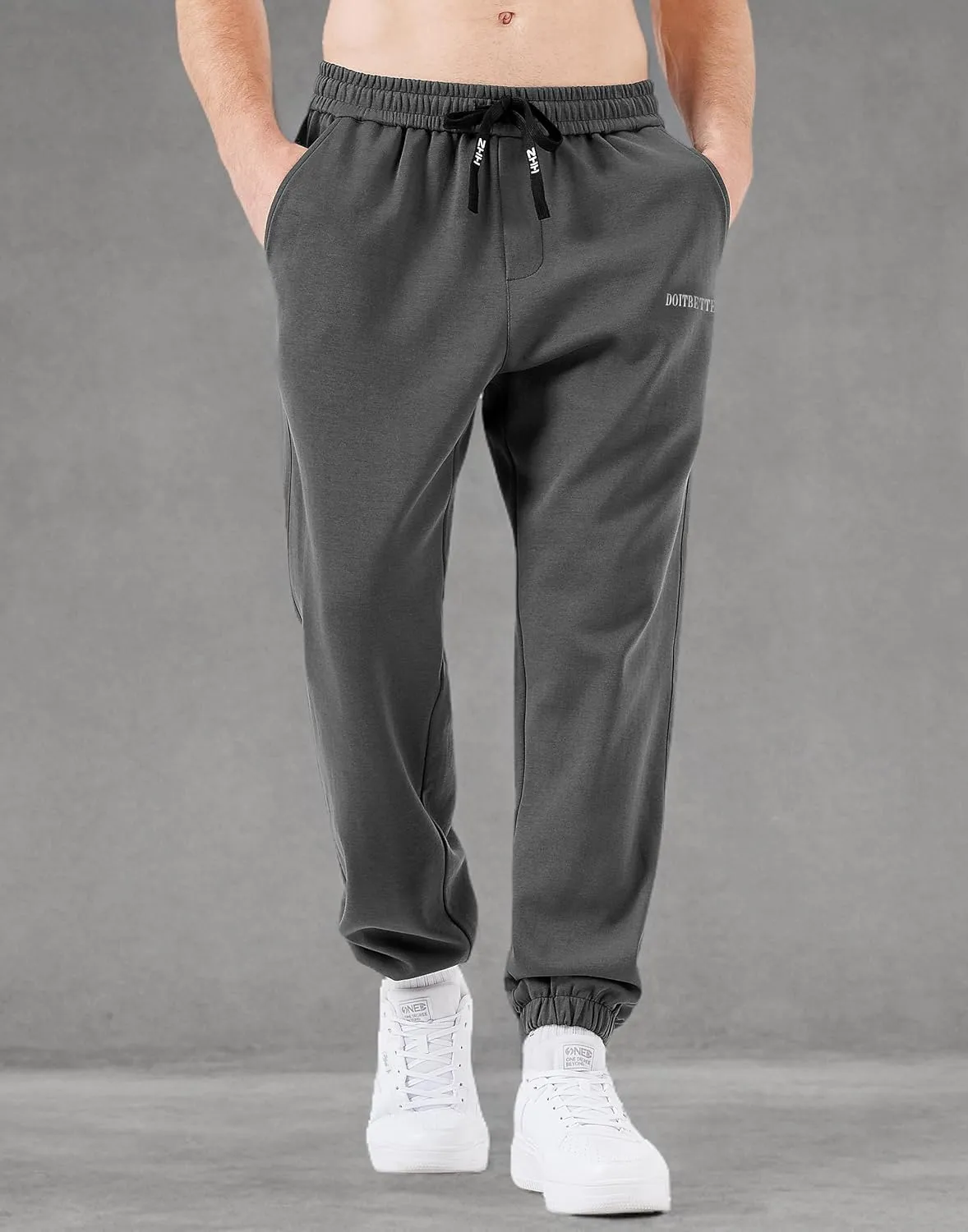 Men's Cotton Sweatpants Loose Fit Baggy Straight Leg Sweat Pants for Men Open Bottom Lounge Yoga Pants with Pockets