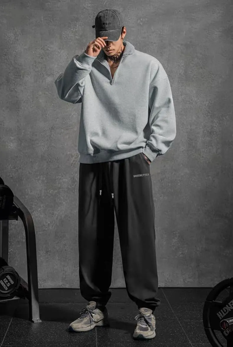 Men's Cotton Sweatpants Loose Fit Baggy Straight Leg Sweat Pants for Men Open Bottom Lounge Yoga Pants with Pockets