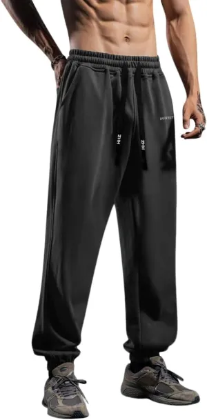 Men's Cotton Sweatpants Loose Fit Baggy Straight Leg Sweat Pants for Men Open Bottom Lounge Yoga Pants with Pockets
