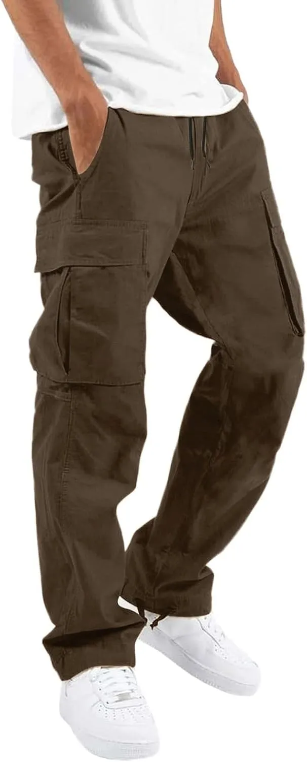 Men's Fashion Cotton Loose Straight Sweatpants with Pockets Drawstring Joggers Fast Dry Trousers Athletic Pants