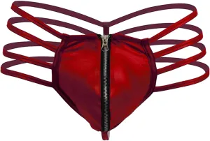 Men's Jockstrap Underwear Faux Leather Zipper Thong Underwear G-String with Pouch Butt-Flaunting Gym Low Rise Brief Red