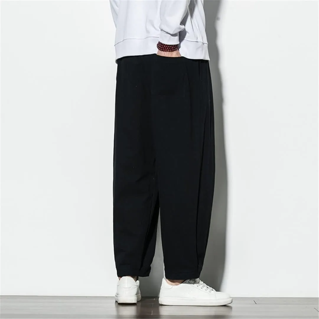 Men's Joggers Sweatpants Harem Pants Black Cotton Summer Casual Loose Japanese Trouser