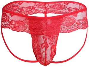 Men's Lace Frilly Thong Panties Sheer Mesh Boxer Briefs Semi Sheer T-back G-string Underwear Lingerie for Men