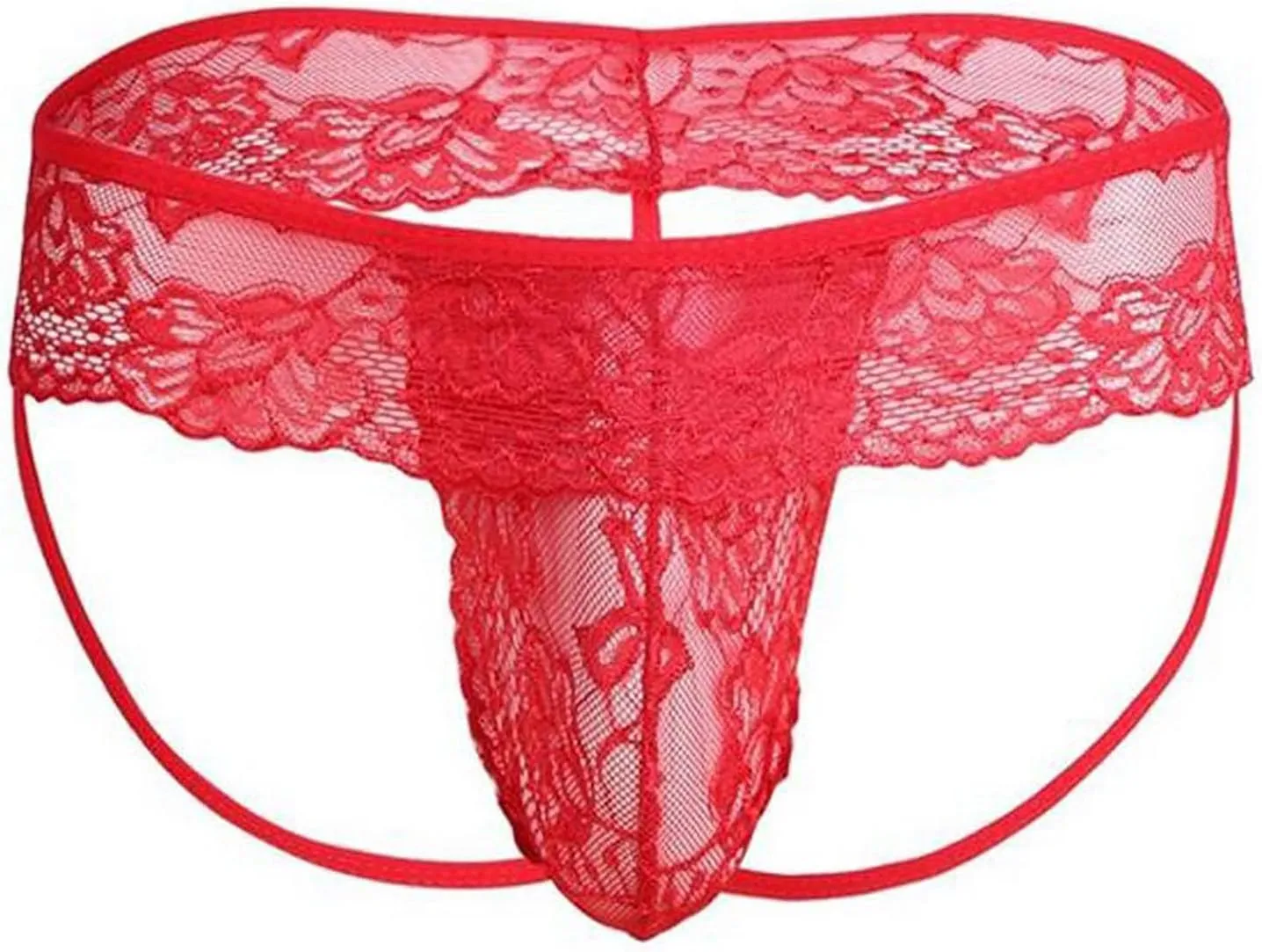 Men's Lace Frilly Thong Panties Sheer Mesh Boxer Briefs Semi Sheer T-back G-string Underwear Lingerie for Men