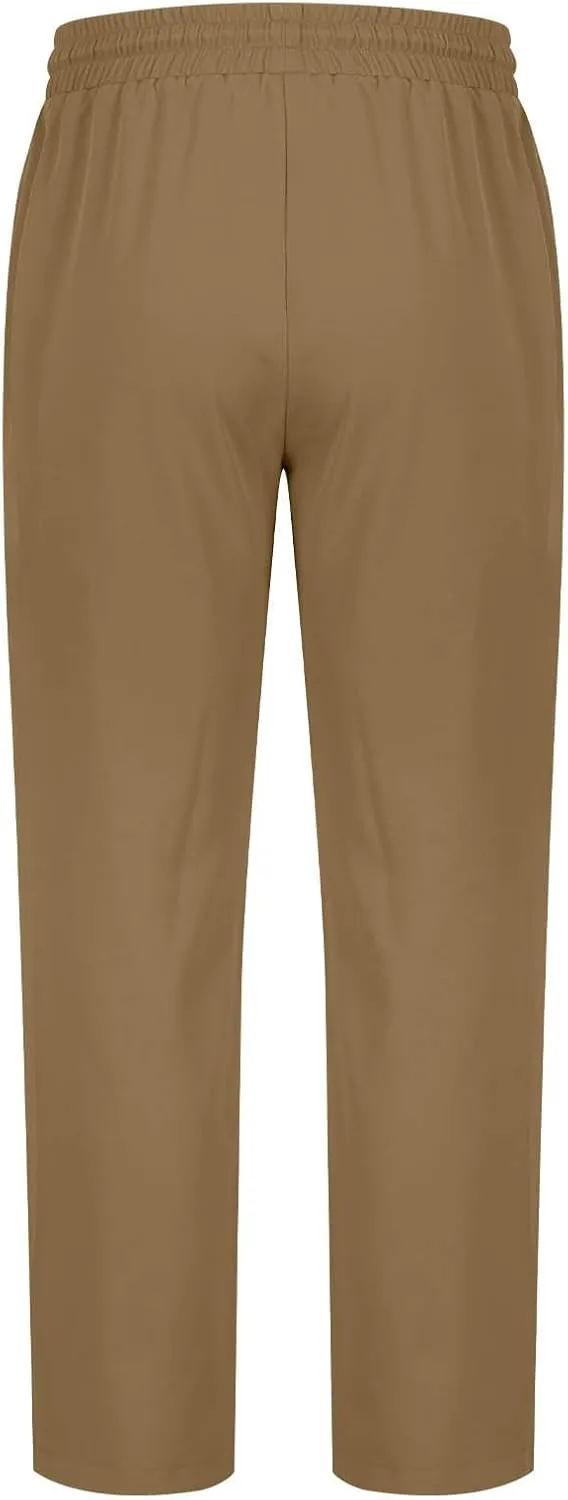 Mens Pants Cargo Elastic Waist Drawstring Straight Pants with Pocket Casual Outdoor Jogger Running Sport Trousers