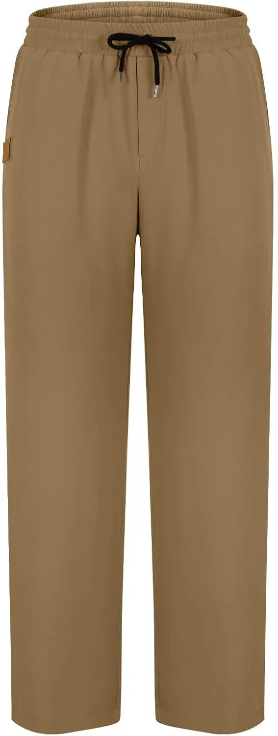 Mens Pants Cargo Elastic Waist Drawstring Straight Pants with Pocket Casual Outdoor Jogger Running Sport Trousers