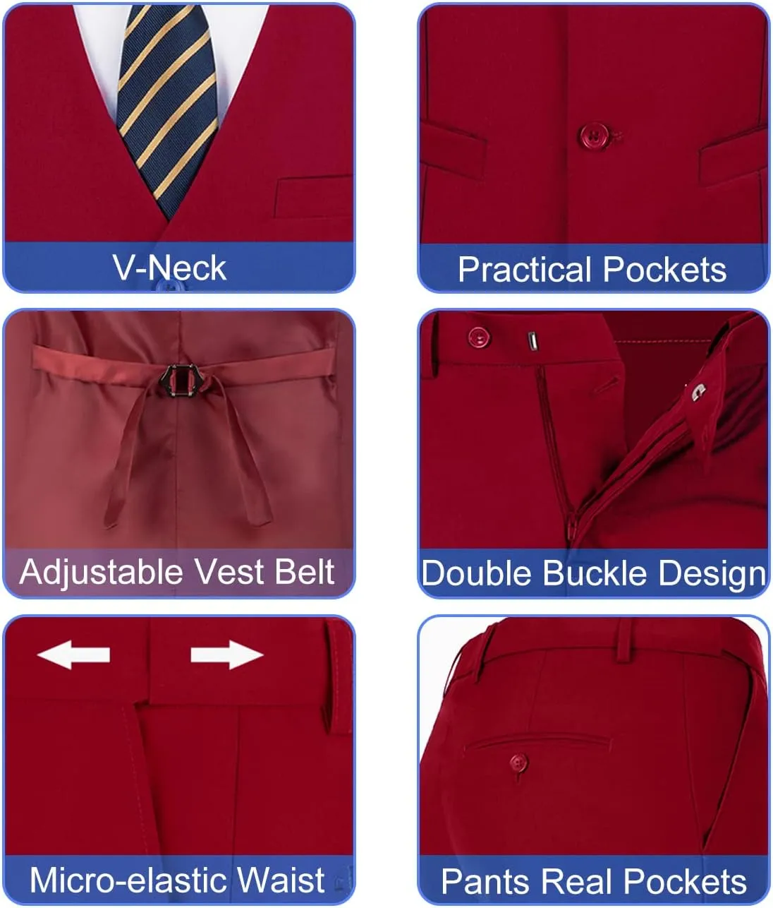 Mens Slim Fit 2 Piece Suit Set V-Neck Solid Dress Suit Vest Pants Wedding Prom Tuxedo for Men
