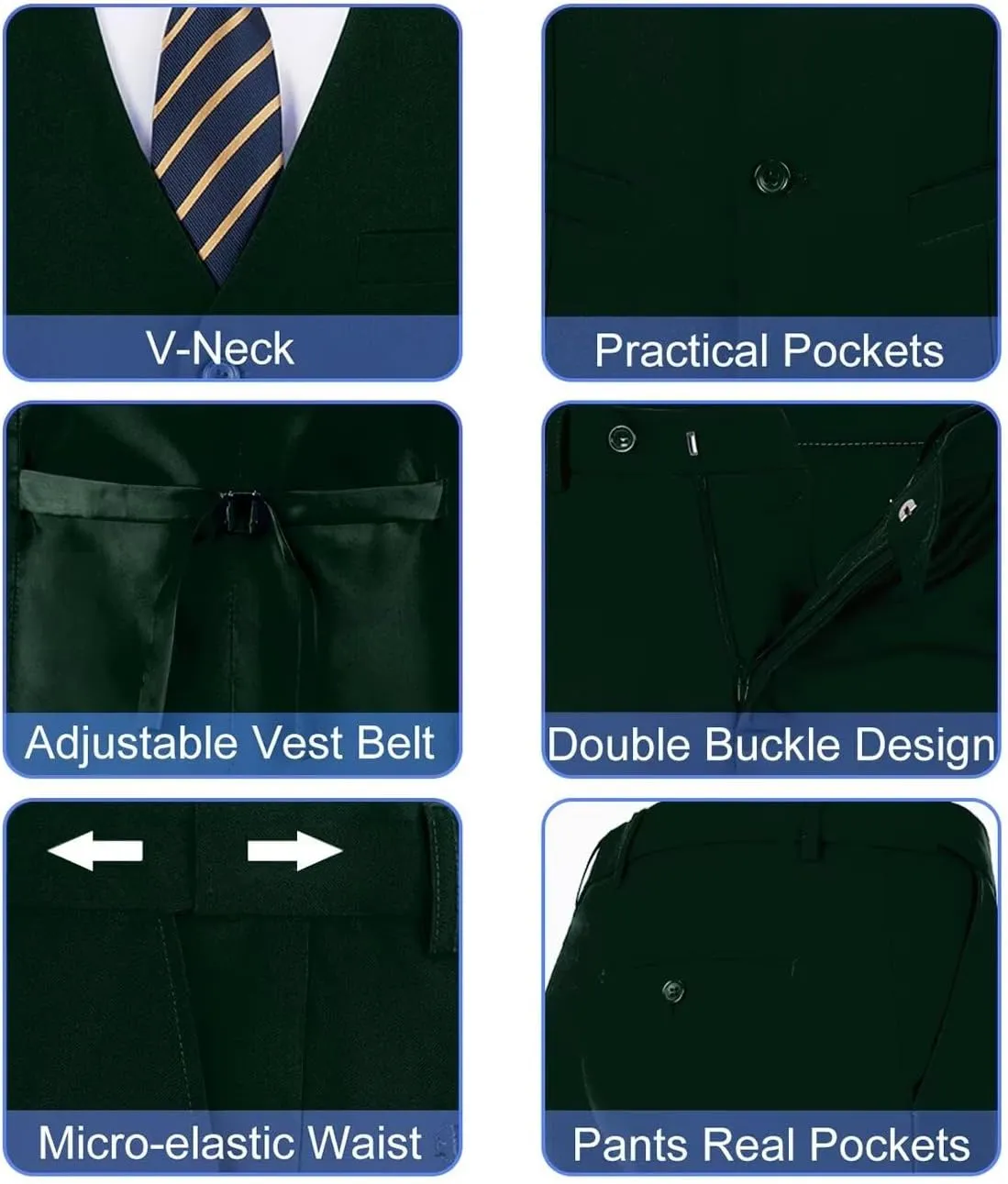 Mens Slim Fit 2 Piece Suit Set V-Neck Solid Dress Suit Vest Pants Wedding Prom Tuxedo for Men