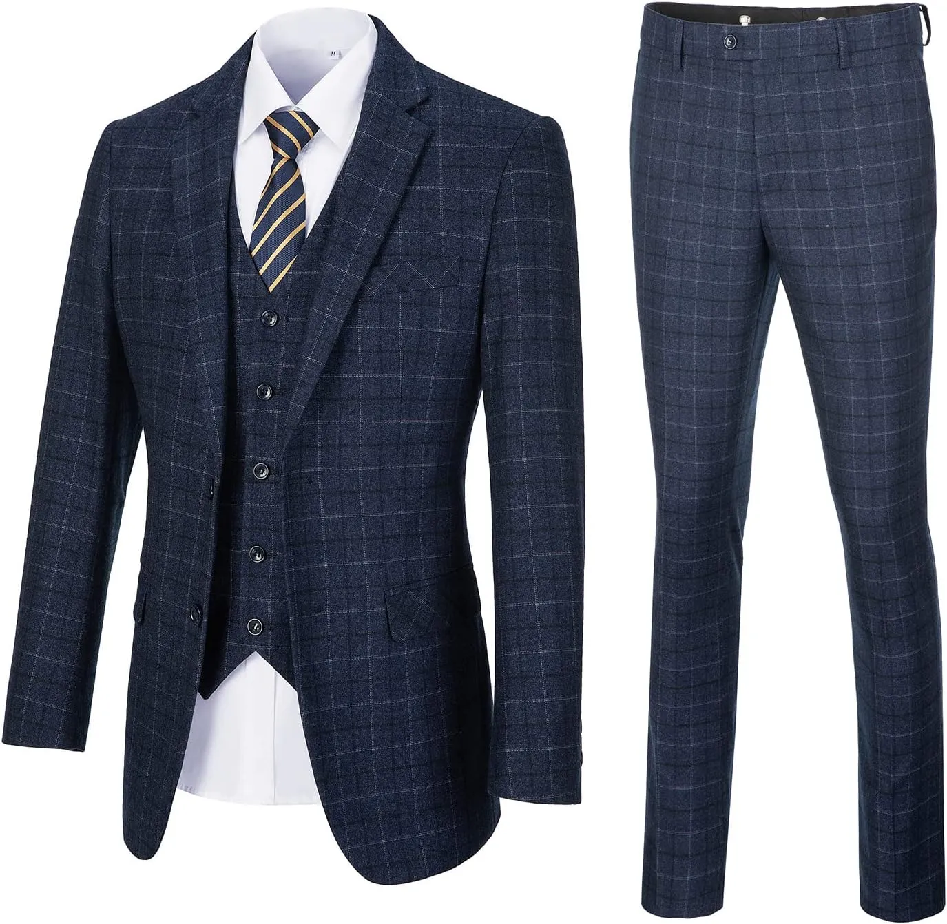 Mens Suit Plaid Slim Fit 3 Pieces Checked Casual Tuxedo Formal Suits for Men Wedding Business Party Blazer Vest Pants Set