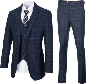 Mens Suit Plaid Slim Fit 3 Pieces Checked Casual Tuxedo Formal Suits for Men Wedding Business Party Blazer Vest Pants Set