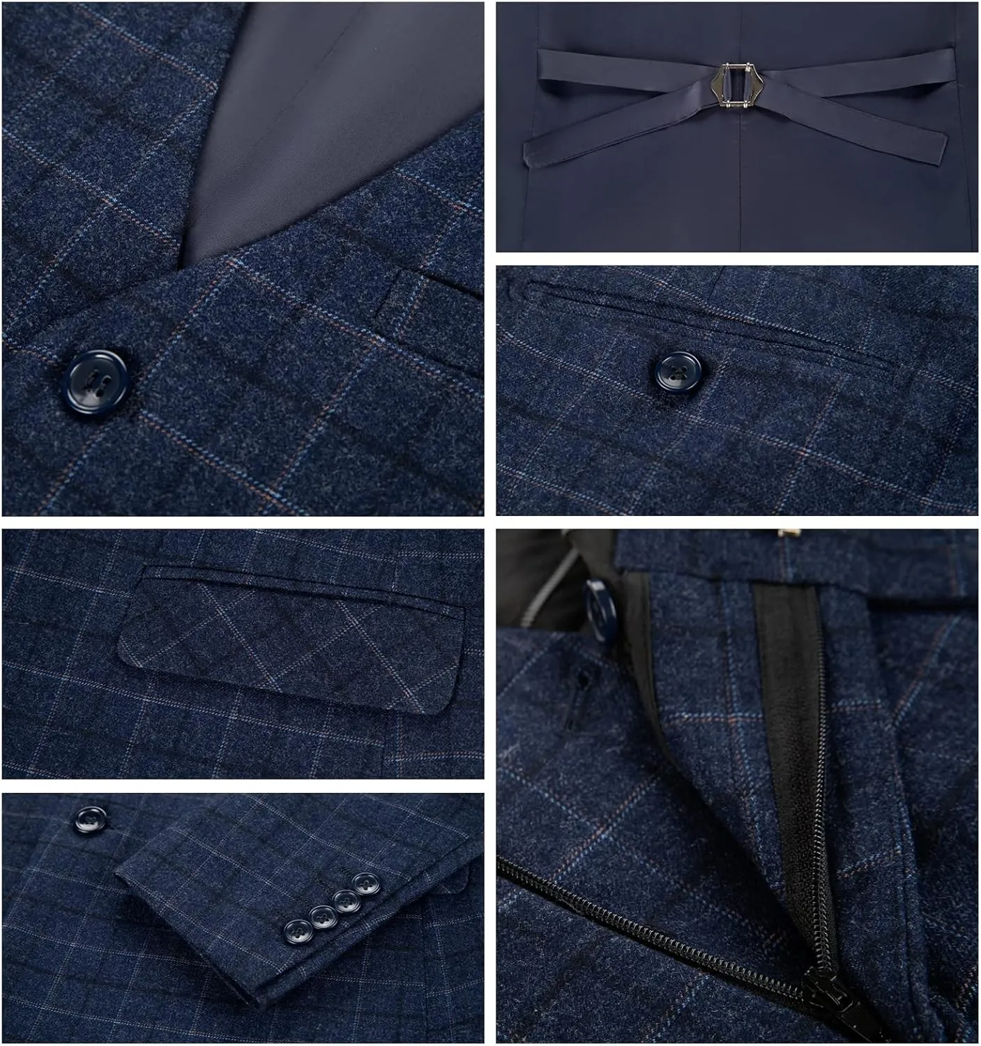 Mens Suit Plaid Slim Fit 3 Pieces Checked Casual Tuxedo Formal Suits for Men Wedding Business Party Blazer Vest Pants Set