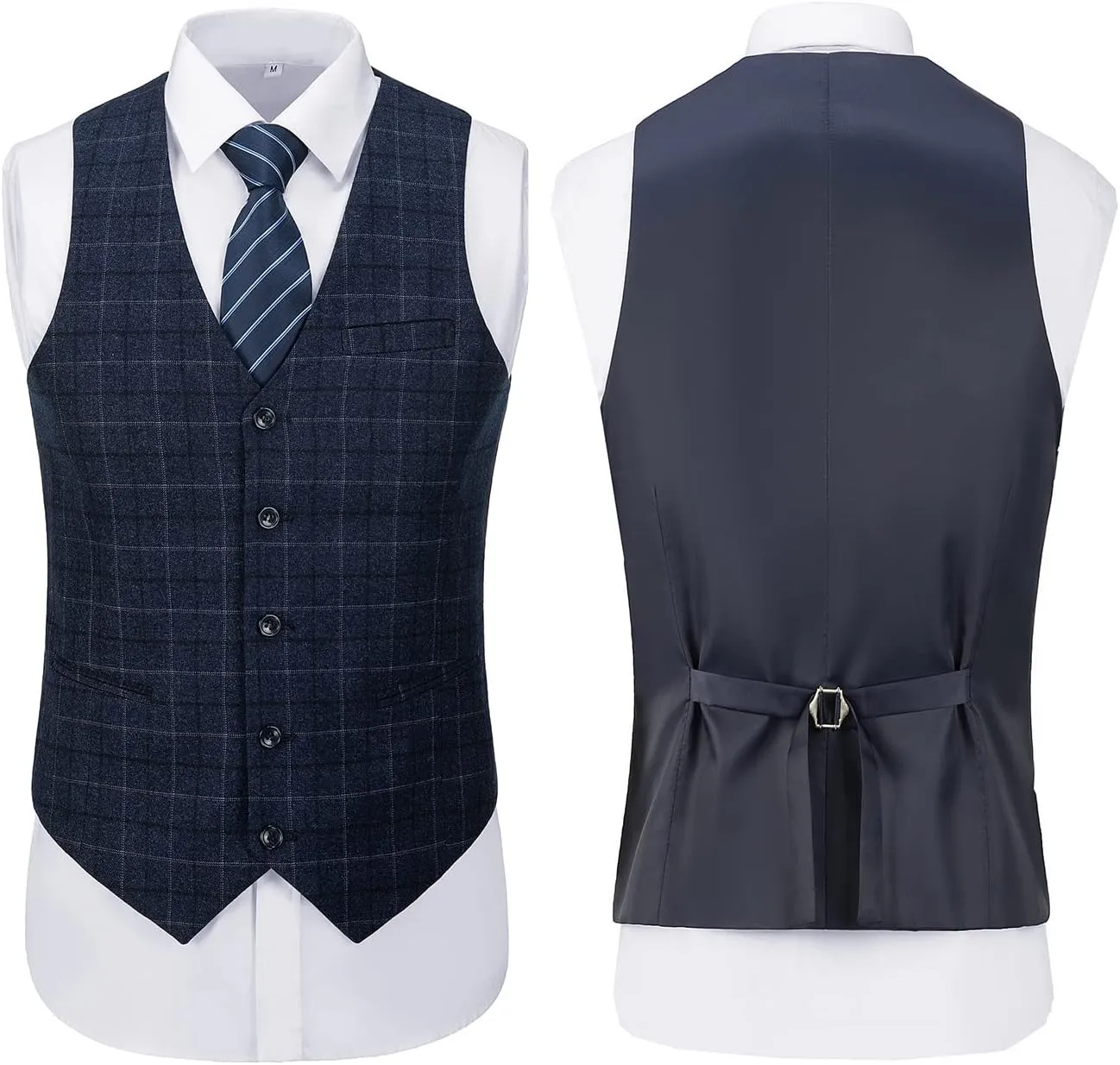 Mens Suit Plaid Slim Fit 3 Pieces Checked Casual Tuxedo Formal Suits for Men Wedding Business Party Blazer Vest Pants Set