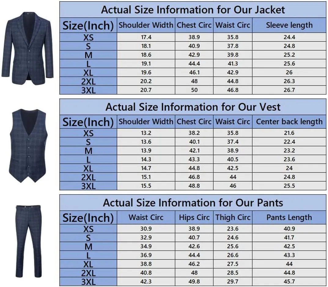 Mens Suit Plaid Slim Fit 3 Pieces Checked Casual Tuxedo Formal Suits for Men Wedding Business Party Blazer Vest Pants Set