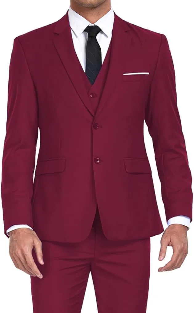 Men's Suits 3 Piece Slim Fit Dress Tuxedo for Men Two Button Solid Jacket Vest Pants Set