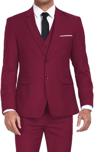 Men's Suits 3 Piece Slim Fit Dress Tuxedo for Men Two Button Solid Jacket Vest Pants Set