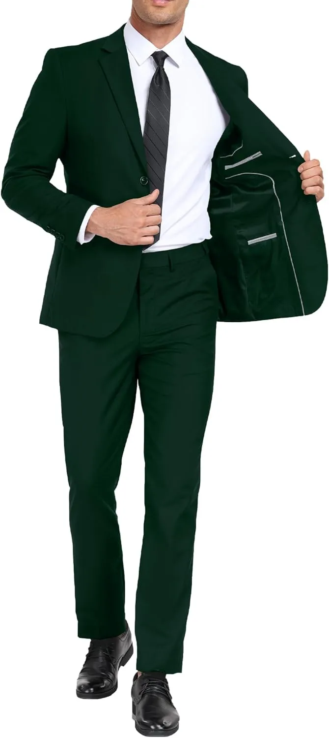 Mens Suits Slim Fit 2 Piece, Solid Blazer Pants Business Suit Set Prom Tuxedo Wedding Suit Jacket Pants Set