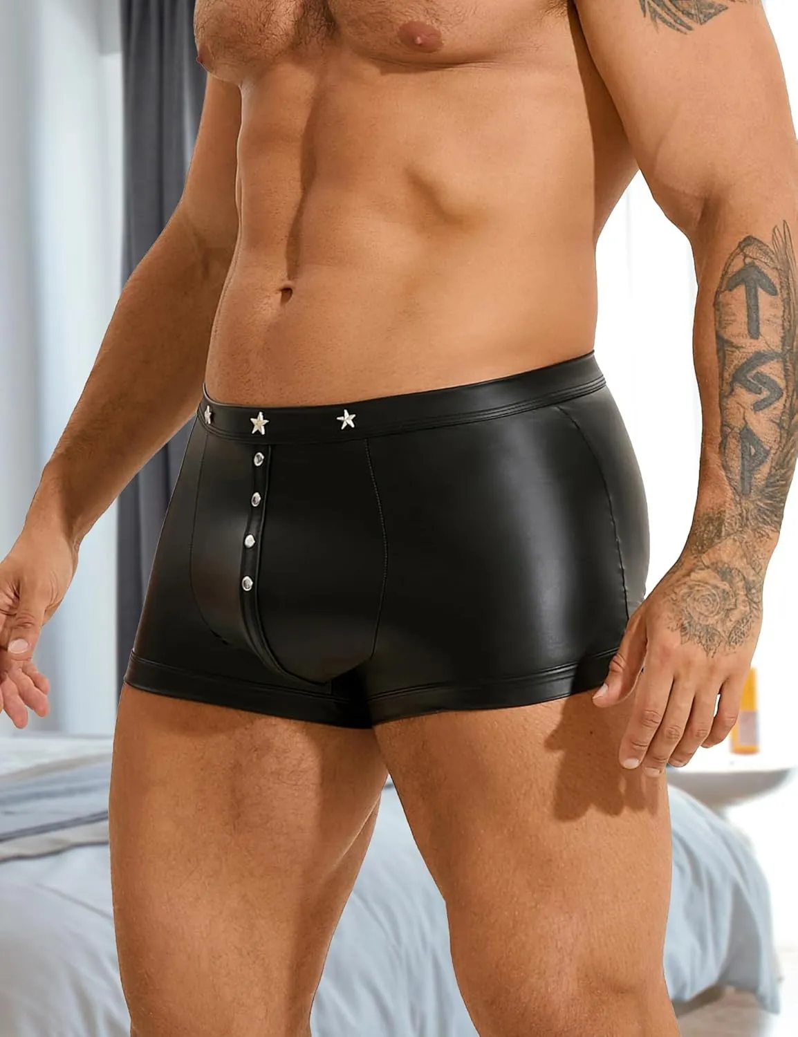 Men's Underwear Boxer Brifs Sexy Shorts Underwear Mens Lingerie Panties Trunks with Bulge Pouch Black S-2XL